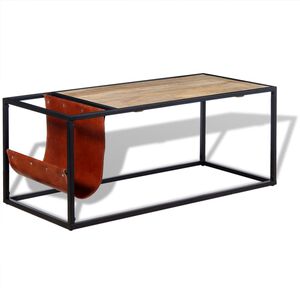 vidaXL Mesa de centro c/ suporte de revistas pele genu&iacute;na 110x50x45 cm
