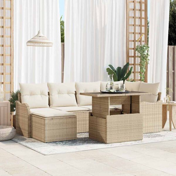 vidaXL Conjunto de Sof&aacute; de Jardim 7 pcs Bege Rattan Sint&eacute;tico