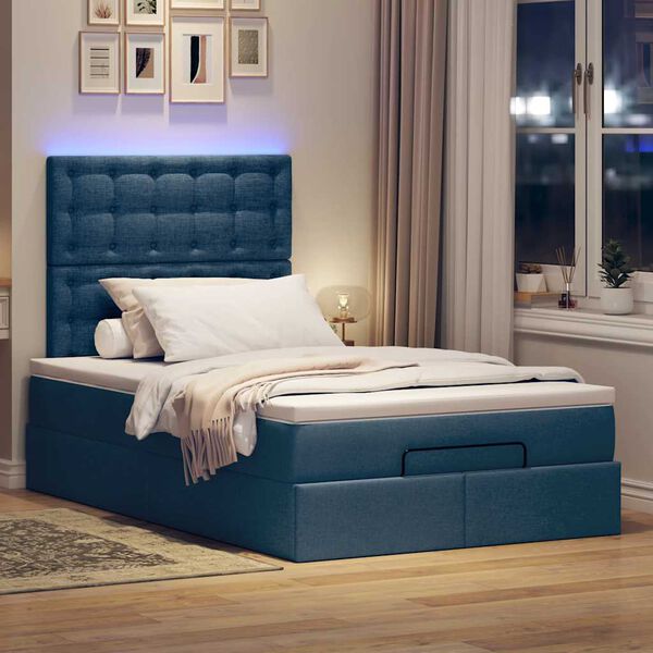vidaXL Estrutura de cama otomana com colch&atilde;o 120x190 cm tecido azul