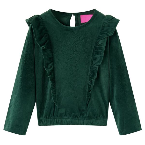 Blusa para crian&ccedil;a com folhos verde-escuro 104