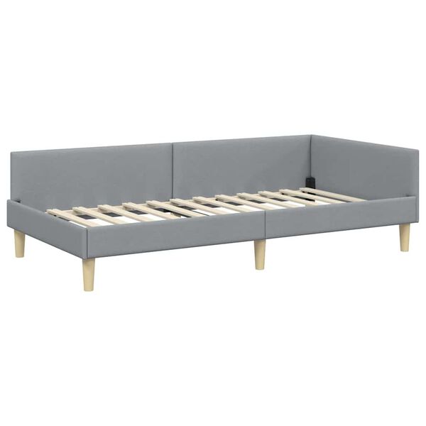 vidaXL Estrutura de Cama de Canto Cinzento-claro 90 x 190 cm tecido