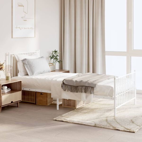 vidaXL Estrutura de cama com cabeceira e pés 90x200 cm metal branco