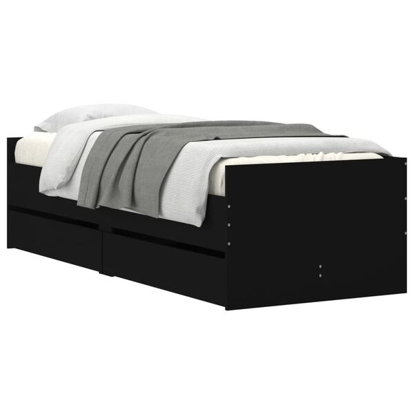 vidaXL Estrutura de cama com gavetas 100x200 cm preto