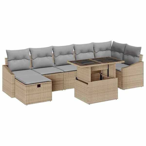 vidaXL Conjunto de Sof&aacute; de Jardim 8 pcs Bege Rattan Sint&eacute;tico
