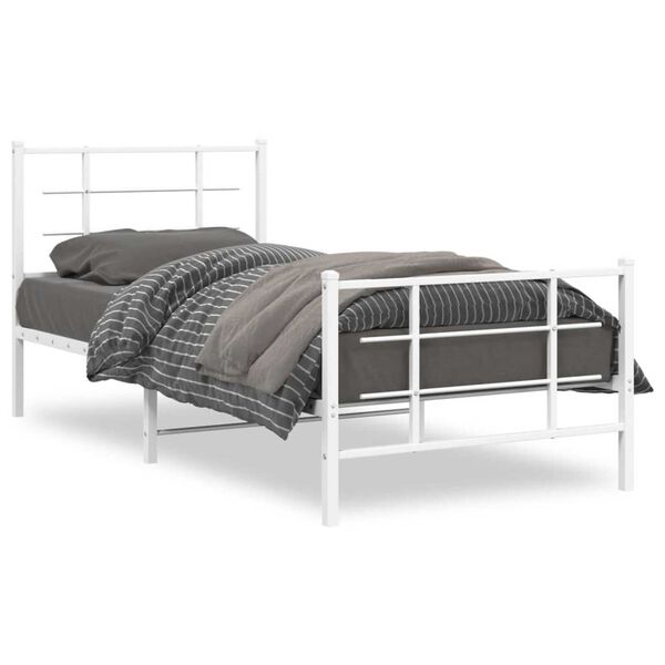 vidaXL Estrutura de cama com cabeceira e pés 90x200 cm metal branco