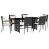 vidaXL 7 pcs conjunto de jantar p/ jardim c/ almofad&otilde;es vime PE preto