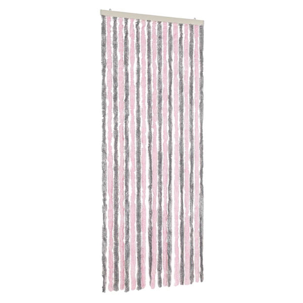 vidaXL Cortina anti-insetos 56x200 cm chenille cinza-prateado e rosa