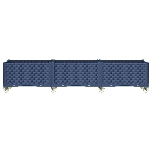 vidaXL Vaso/floreira de jardim c/ rodas 240x50x54 cm PP cinzento azul