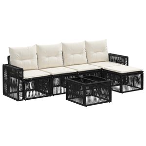 vidaXL Conjunto de Sof&aacute; de Jardim 6 pcs Preto e Branco Creme vime PE