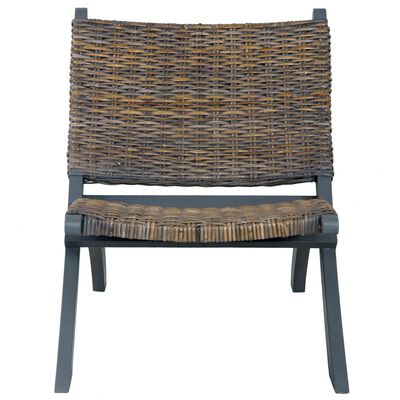 vidaXL Cadeira relaxante vime Kubu natural/madeira mogno maciça cinza