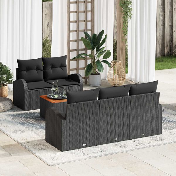 vidaXL Conjunto de Sof&aacute; de Jardim com almofada 6 pcs Preto vime PE