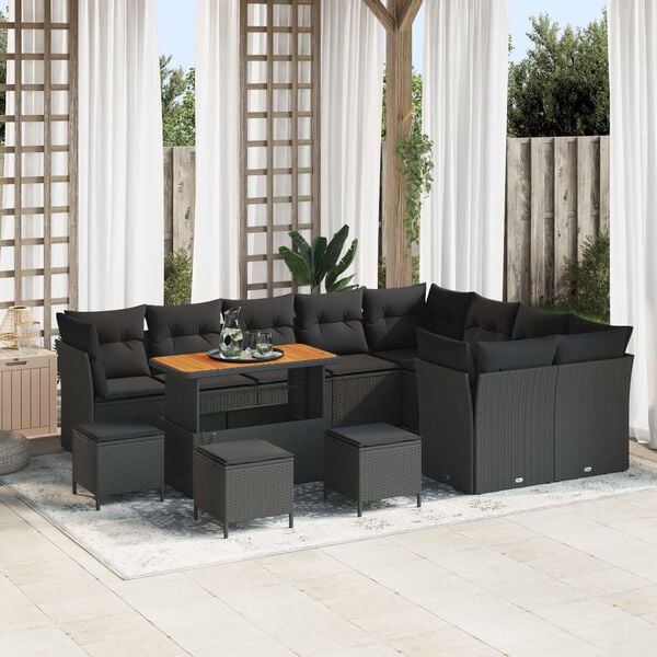 vidaXL Conjunto de Sof&aacute; de Jardim com almofada 13 pcs Preto