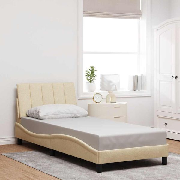 vidaXL Estrutura de cama sem colch&atilde;o Hanko 90x200 cm tecido creme