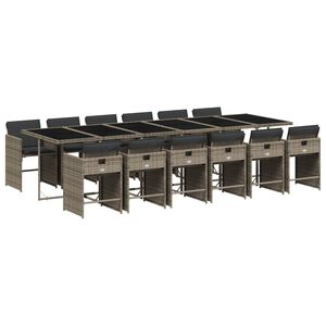 vidaXL 13 pcs conjunto jantar p/ jardim c/ almofad&otilde;es vime PE cinzento