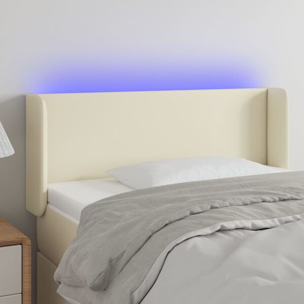 vidaXL Cabeceira de cama c/ LED 83x16x78/88 cm couro artificial cr&egrave;me