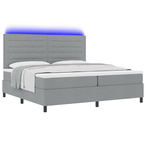 vidaXL Cama Box com colch&atilde;o com led Cinzento-claro 200 x 200 cm tecido
