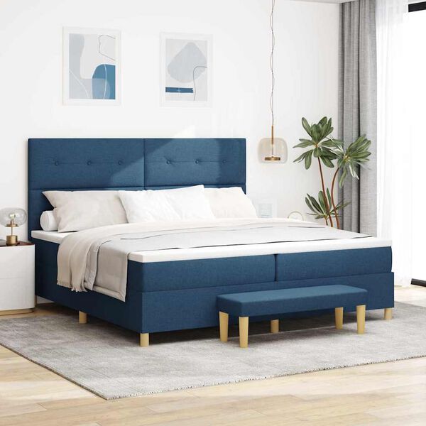 vidaXL Cama Box com colch&atilde;o com cabeceira Azul 200 x 200 cm tecido