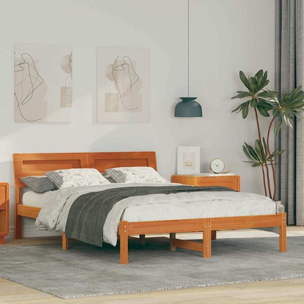 vidaXL Estrutura da Cama com cabeceira Marrom Cera 120 x 190 cm
