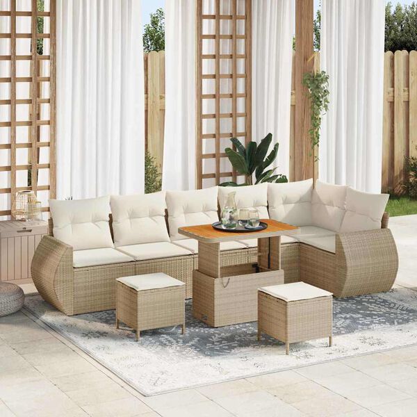 vidaXL Conjunto de Sof&aacute; de Jardim 9 pcs Bege vime PE