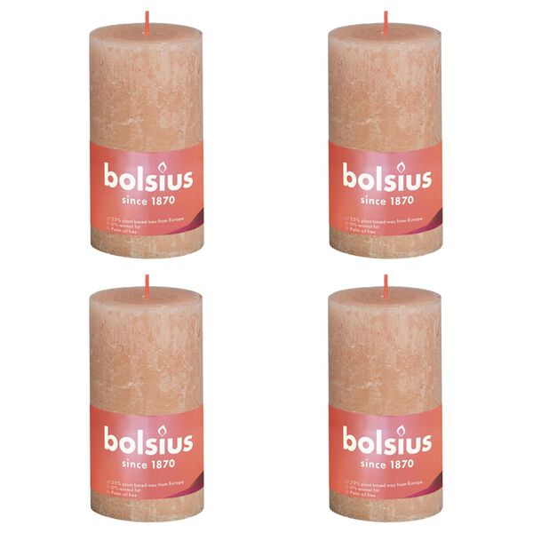 Bolsius Velas r&uacute;sticas cil&iacute;ndricas Shine 4 pcs 130x68 mm rosa nublado