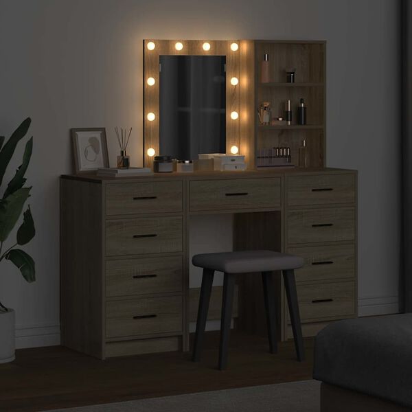 vidaXL Mesa de vestir com gaveta 3 pcs Castanho 40 x 41 x 135 cm