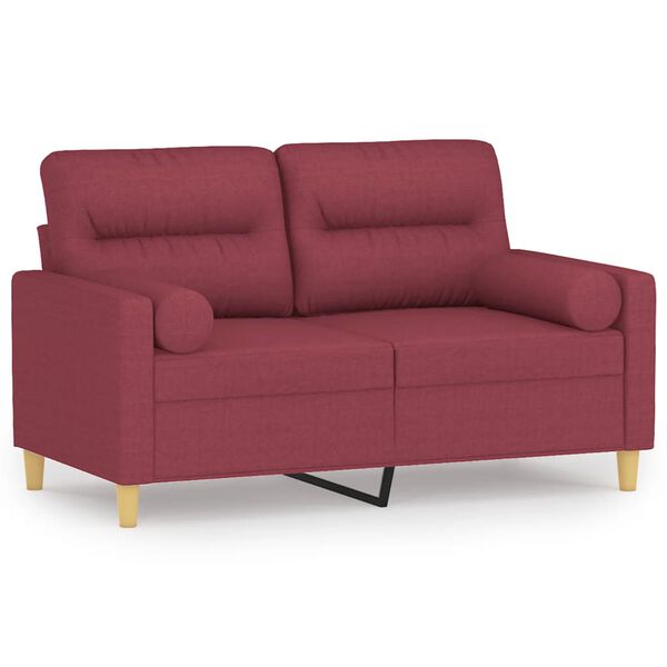 vidaXL Sofá 2 lug. + almofadas decorativas 120cm tecido vermelho tinto