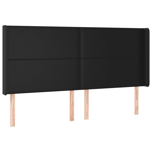 vidaXL Cabeceira cama c/ LED couro artificial 203x16x118/128 cm preto