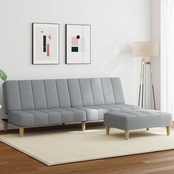 vidaXL Sof&aacute;-cama de 2 lugares c/ apoio de p&eacute;s tecido cinzento-claro