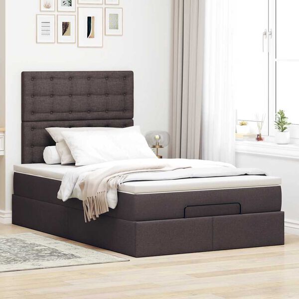 vidaXL Estrutura de cama otomana com colch&atilde;o 120x190cm castanho escuro