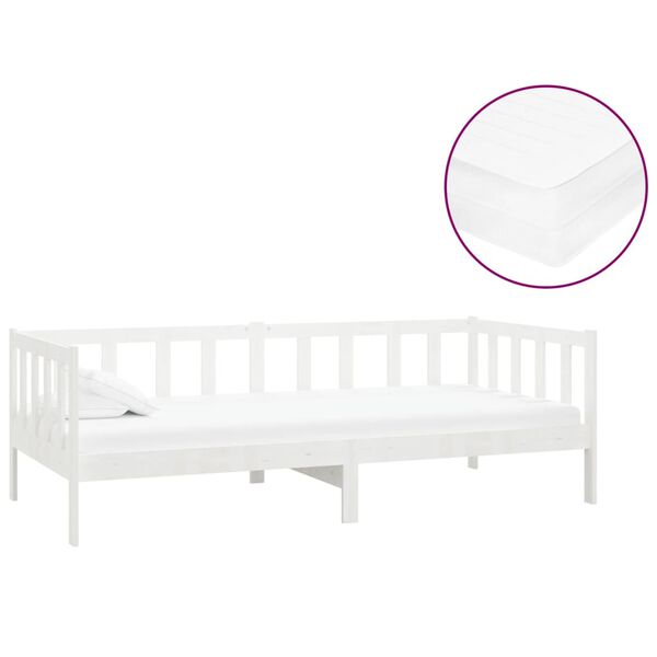 vidaXL Sofá-cama com colchão 90x200 cm pinho maciço branco