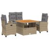vidaXL 4 pcs conjunto de jantar p/ jardim c/ almofad&otilde;es vime PE bege