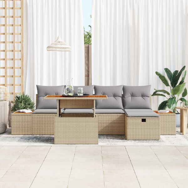 vidaXL Conjunto de Sof&aacute; de Jardim 6 pcs Bege Rattan Sint&eacute;tico