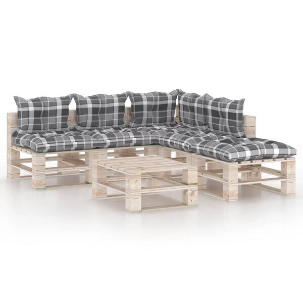 vidaxL Conjunto lounge de paletes p/ jardim 6 pcs c/ almofad&otilde;es pinho