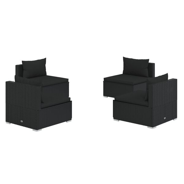 vidaXL 4 pcs conjunto lounge de jardim c/ almofad&otilde;es vime PE preto