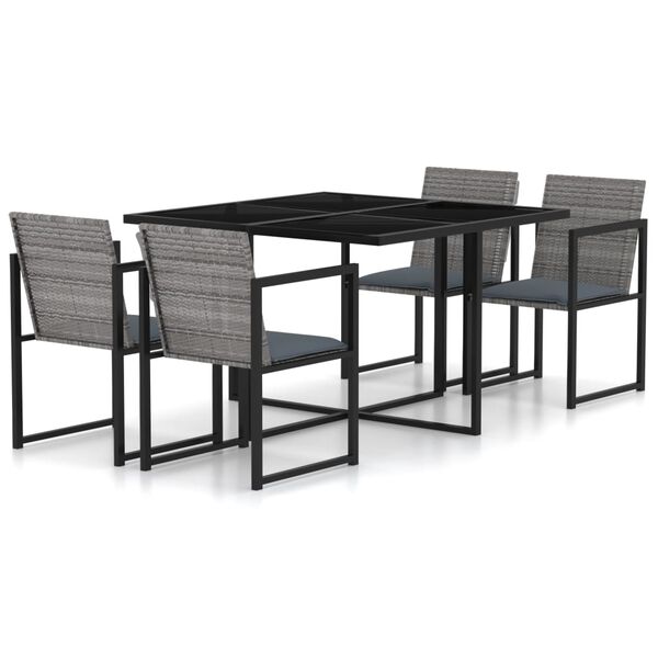 vidaXL 5pcs conjunto de jantar p/ exterior c/ almofadões vime PE cinza