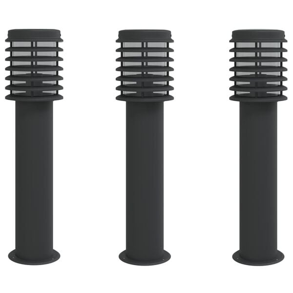 vidaXL Candeeiros de ch&atilde;o para exterior 3 pcs 60 cm a&ccedil;o inox. preto