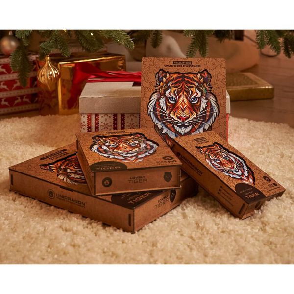 UNIDRAGON Puzzle de madeira 273 pcs Lovely Tiger King Size 30x38 cm