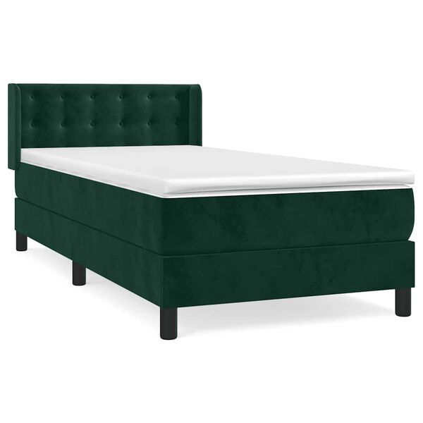 vidaXL Cama com molas/colch&atilde;o 90x190 cm veludo verde-escuro