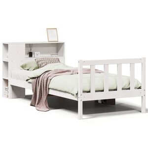 vidaXL Cama com estante sem colch&atilde;o 90x200 cm pinho maci&ccedil;o branco