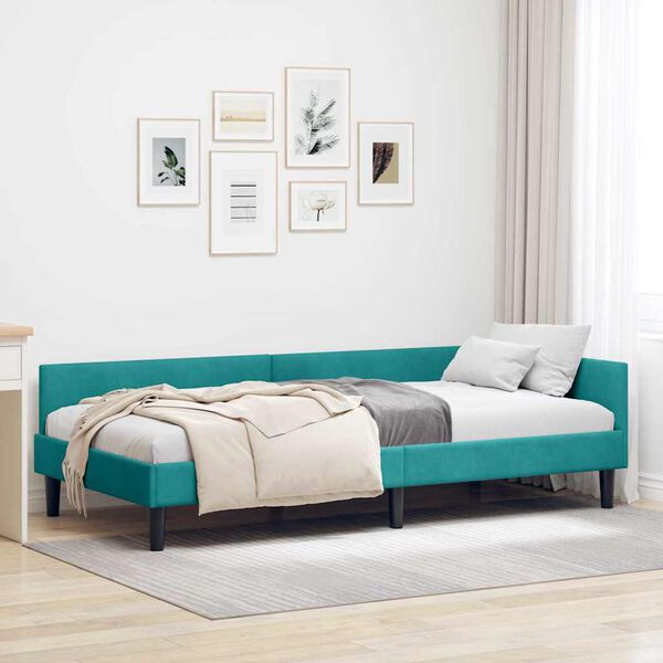 vidaXL Estrutura de Cama de Canto Turquesa 90 cm x 200 cm Veludo
