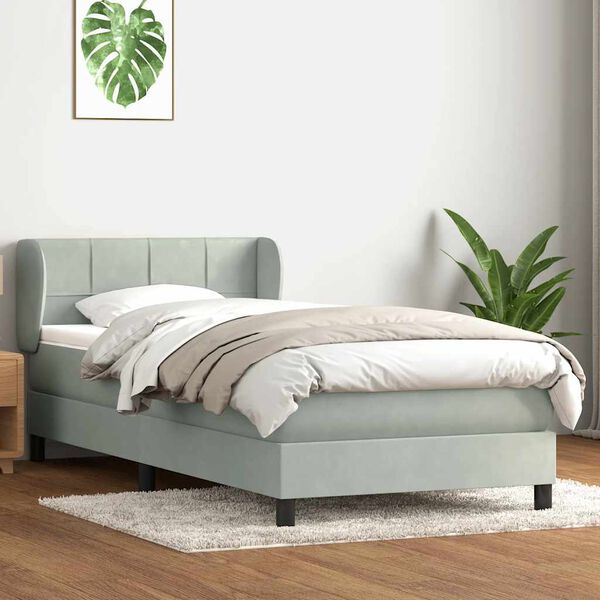 vidaXL Cama com molas/colch&atilde;o cinzento-claro 80x210 cm veludo