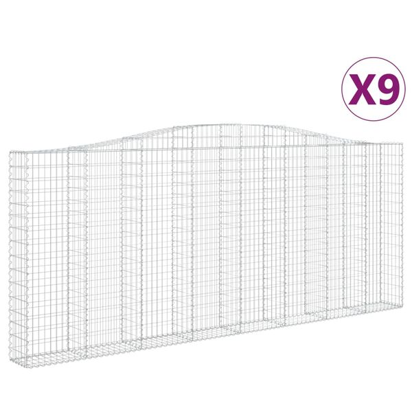 vidaXL Cestos gabi&atilde;o arqueados 9pcs 400x30x160/180cm ferro galvanizado