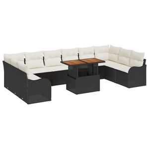 vidaXL Conjunto de Sof&aacute; de Jardim 11 pcs Preto Rattan Sint&eacute;tico