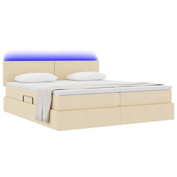 vidaXL Cama com luzes de tira LED Creme 180 x 200 cm tecido