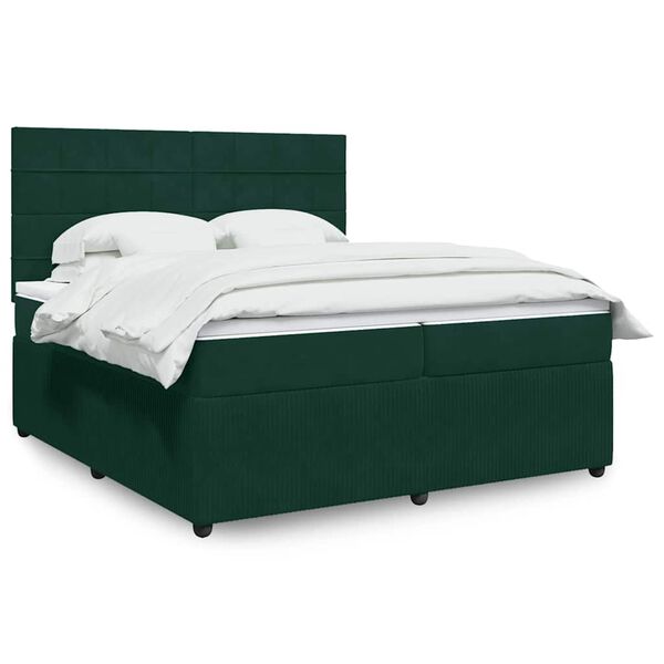 vidaXL Cama com molas/colch&atilde;o 200x200 cm veludo verde-escuro