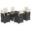 vidaXL 7 pcs conjunto de jantar p/ jardim c/ almofad&otilde;es vime PE preto