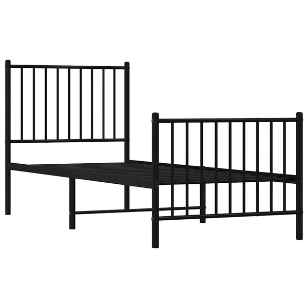 vidaXL Estrutura de cama com cabeceira e p&eacute;s 75x190 cm metal preto