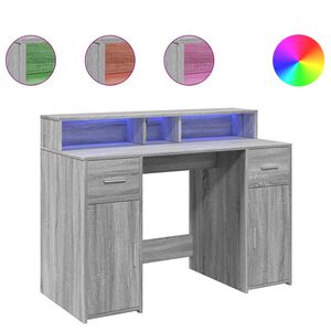 vidaXL Secret&aacute;ria luzes LED 120x55x91cm deriv. madeira cinzento sonoma