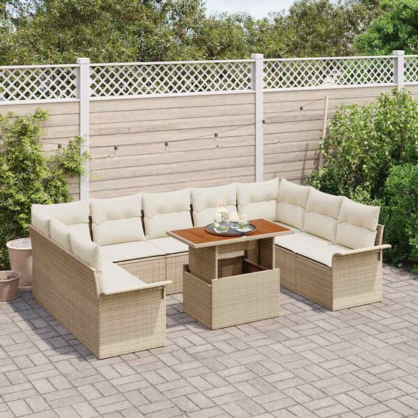 vidaXL Conjunto de Sof&aacute; de Jardim 10 pcs Bege Rattan Sint&eacute;tico