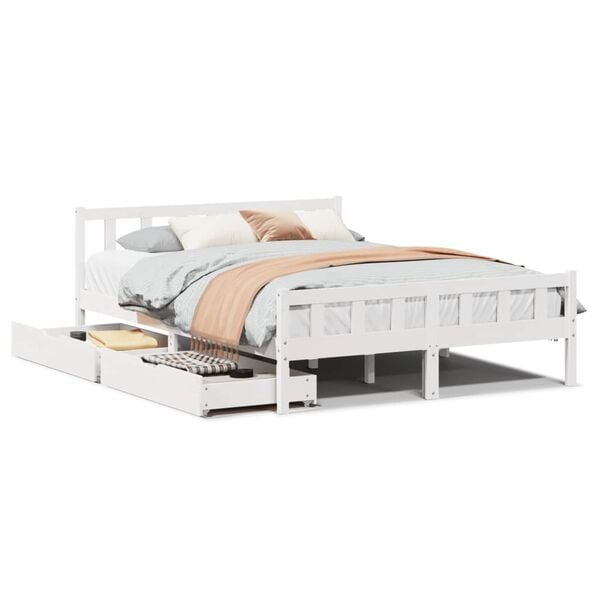 vidaXL Cama sem colch&atilde;o 160x200 cm madeira de pinho maci&ccedil;a branco